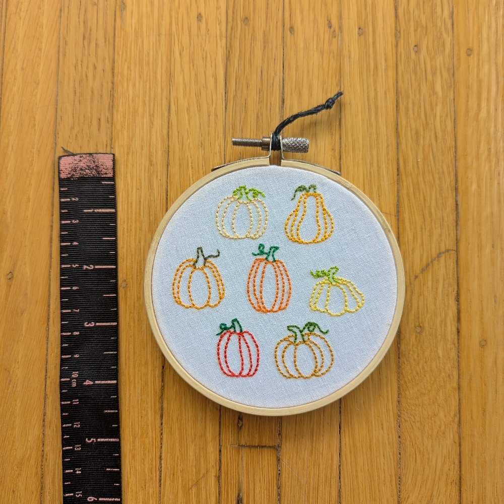 Hand Stitched Pumpkin 4" Embroidery Hoop